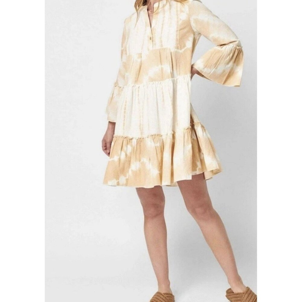 Faherty Vida Dress Tie Dye Dress, Tiered, Organic Cotton, Maple Sugar, Size S